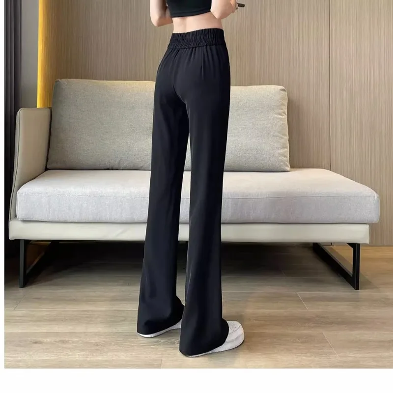 Autumn and Winter Women\'s Solid Colors Letter Elastic High Waist Fashion Slim Boot Cut Pants Pockets Classic Casual Commuter Tro