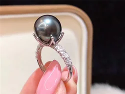 new HUGE AAAA ++++ 11-10MM 9-10mm 11-12mm  ROUND  Tahitian Sea Pearl Ring Opening Silver Adjustable size gift box