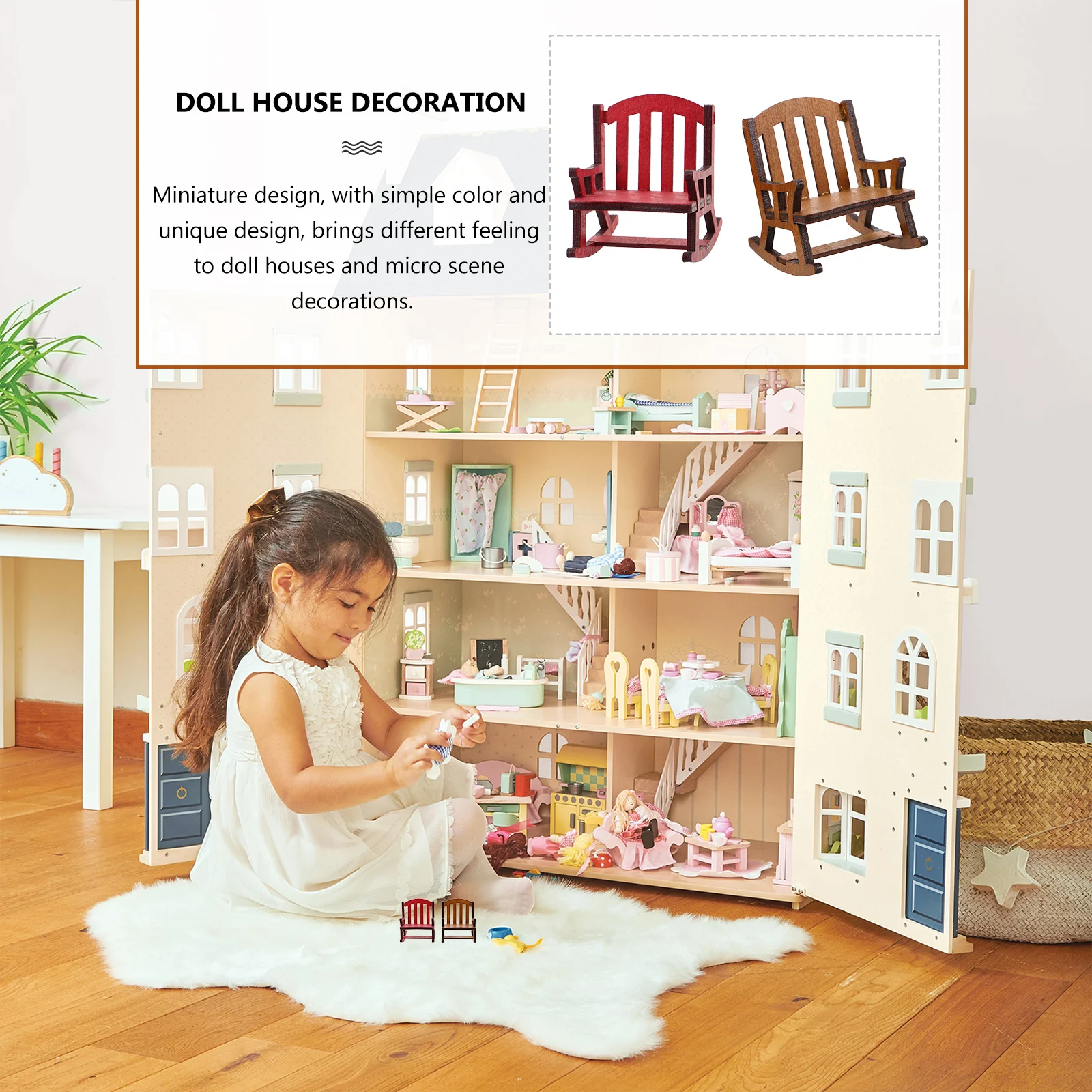 2 Stück Mini-Schaukelstuhl, Puppenhaus, Möbel, Dekoration, Miniatur-Sessel-Zubehör