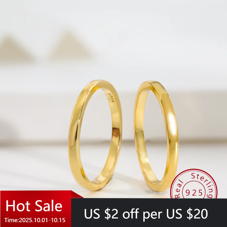 

Sterling Silver Plain Band Gold-Plated Ring for Women European & American Style Minimalist Classic Halo Ring High-Quality