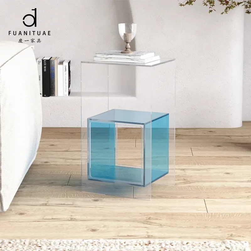 Factory direct sales Cross-border designer sofa side cabinet Double color acrylic coffee table Bedside storage edge home