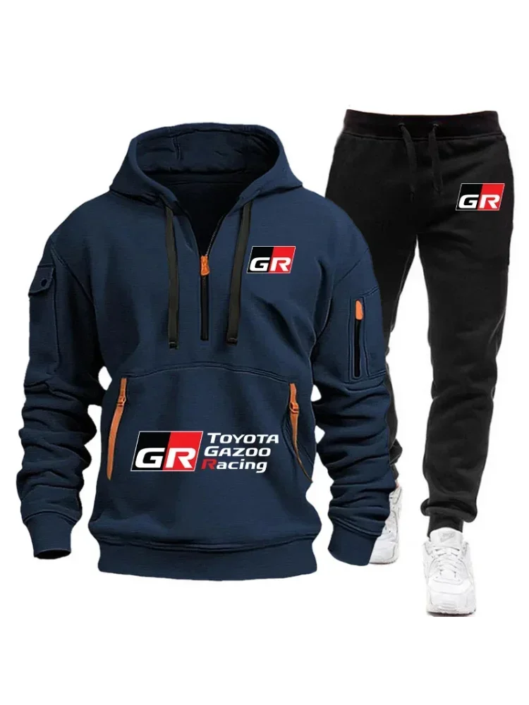 AliExpress Toyota GR Racing Logo Sport Set for Autumn and Winter Mountain Cross-country Cycling Men, Half-zipper Hooded Sweatshirt + Pants
