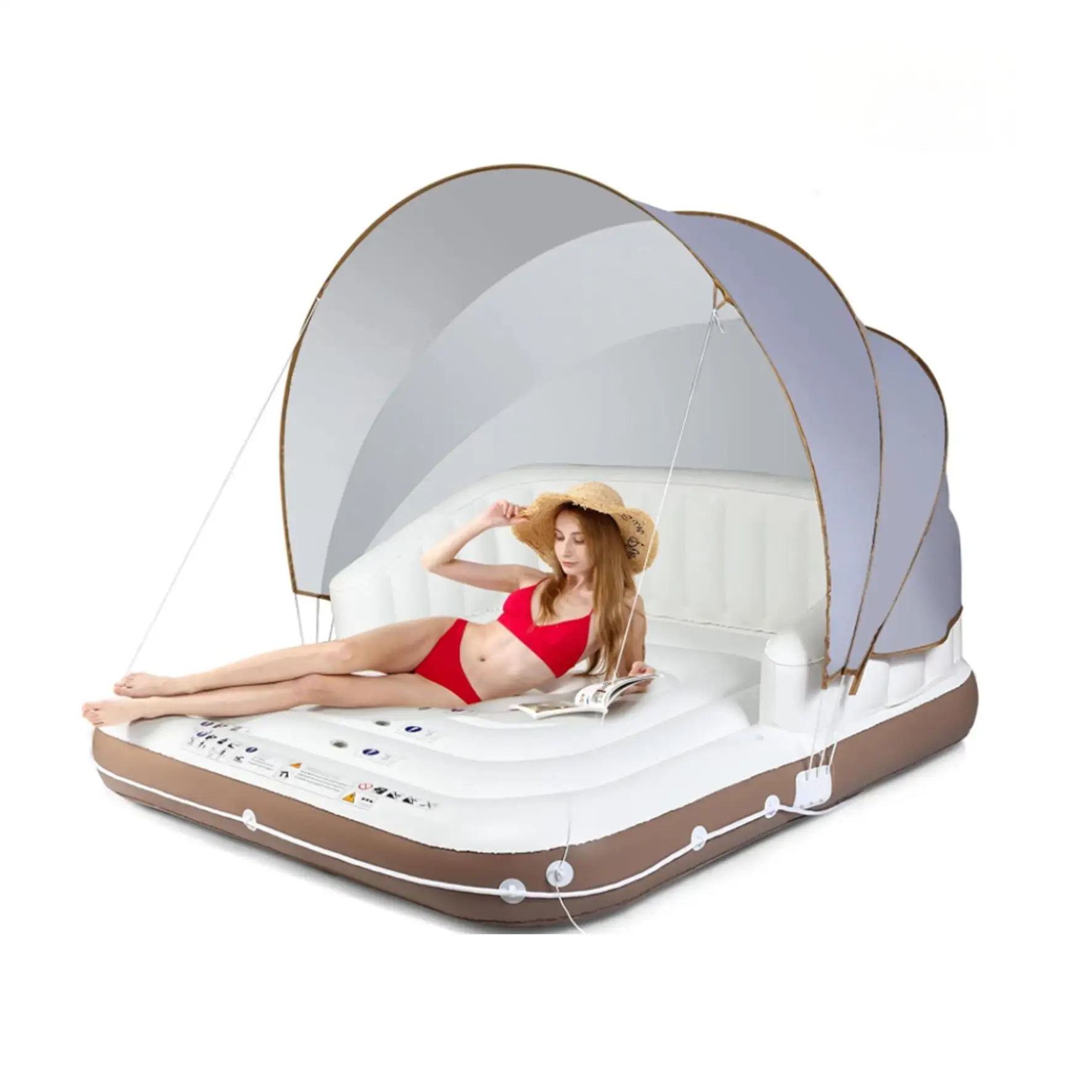 MAKE WAVES 2-Persons Giant Inflatable Island Float Canopy Comfortable Lounger Pool Beach Garden UV Protection Eco-Friendly PVC