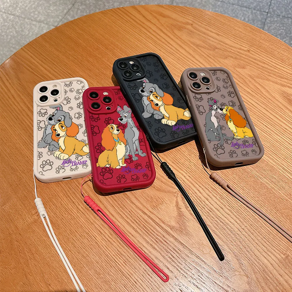 Cute Lady And The Tramp Phone Case for IPhone 15 14 13 12 11 Pro Max Mini XR XS X 7 8 Plus Soft TPU Back Cover With Hand Strap