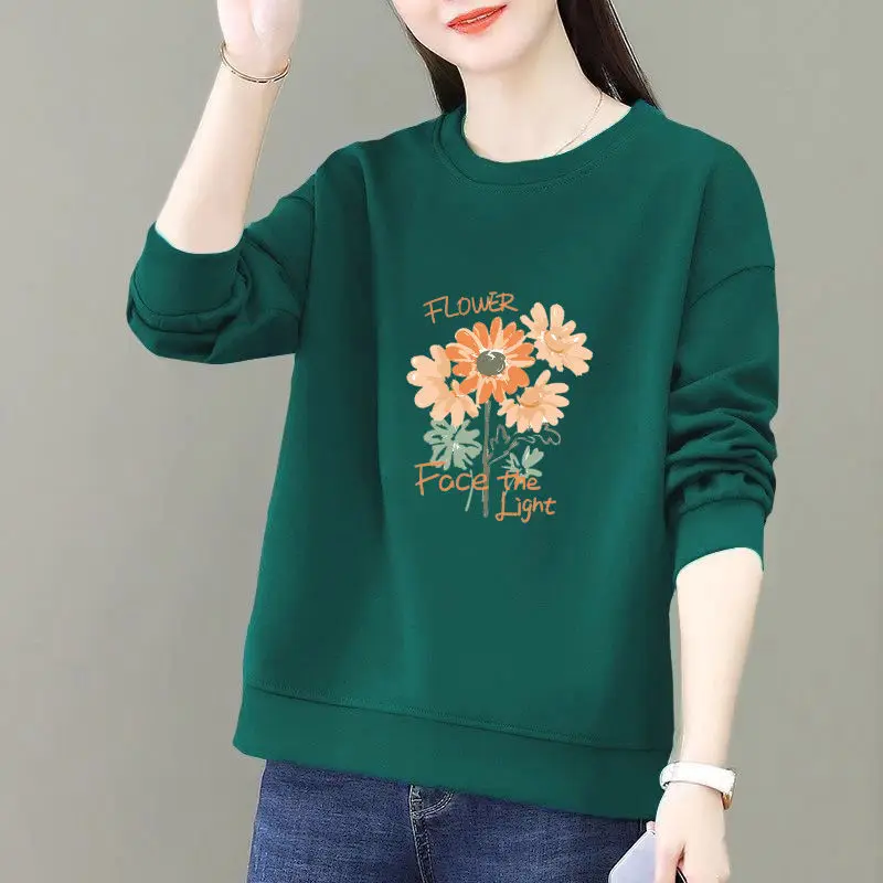

Женская одежда, пуловер с длинным рукавом и круглым вырезом с фонариком, весенне-осенний пуловер с принтом растений и цветов, повседневные эстетические толстовки, топы