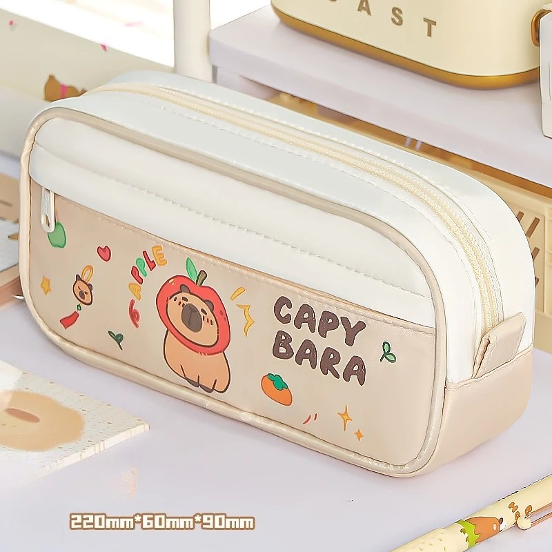 Pen Bag Double Strand Color Matching Cute Style Large Capacity Portable and Multi Layered Stationery Bag