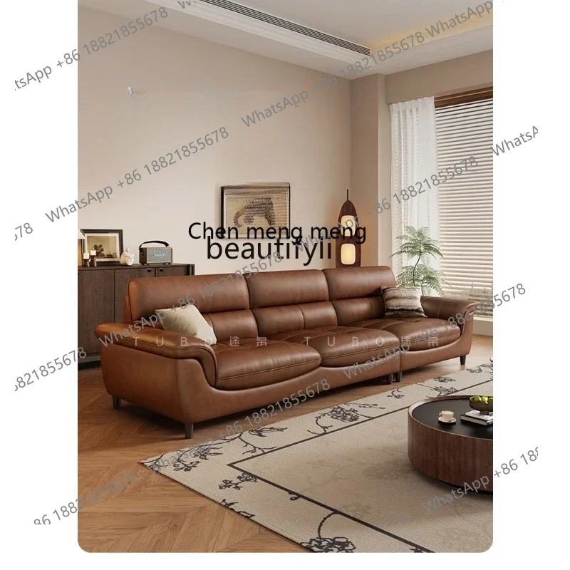 

A182 C French retro oil wax leather leather sofa first layer cowhide living room straight row leather sofa