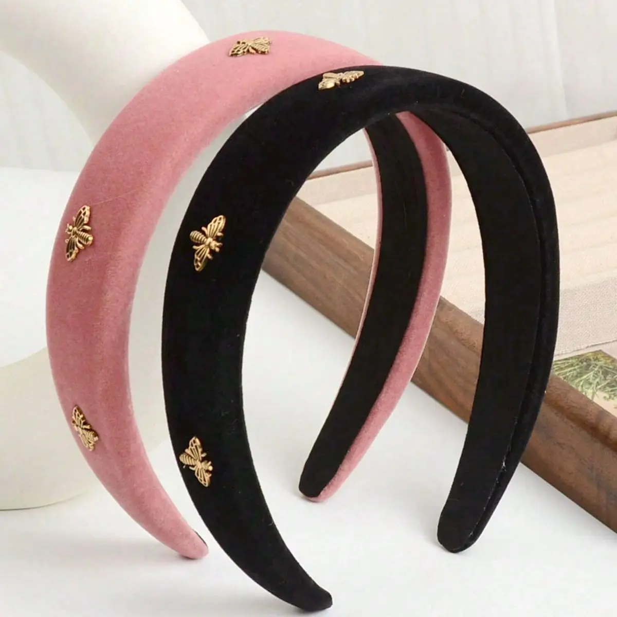 Little Bee Black Velvet Headband for Women, Autumn and Winter, High-End Feel, High Cranial Pressure Headband, Face Washing Headband, Headwear, Hair Accessory - view 6