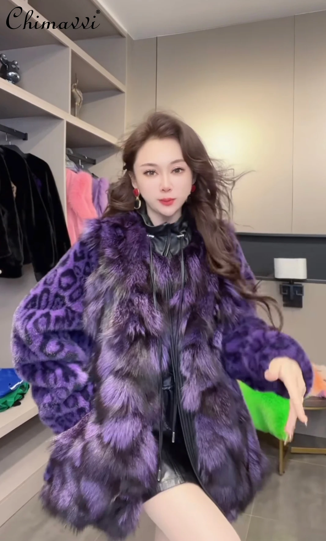 ฤดูใบไม้ร่วงและฤดูหนาวใหม่เซ็กซี่เลดี้ขนสัตว์เสือดาวพิมพ์ Fox Fur Jacket แฟชั่นแขนยาวหลวมอารมณ์อบอุ่น Faux Fur Coat