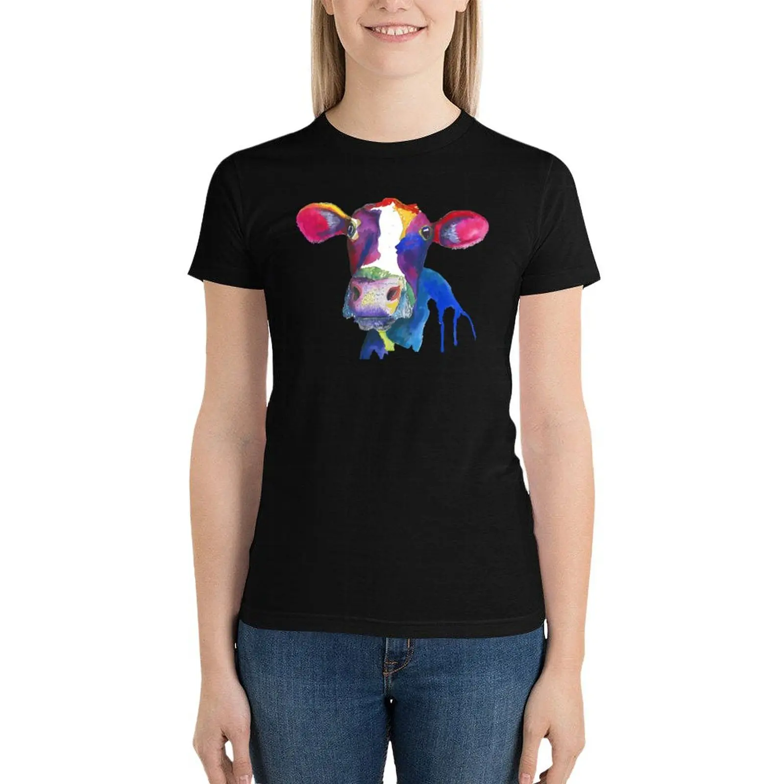 

Colorful Cow Watercolor T-Shirt summer clothes aesthetic clothes Women's tee shirt