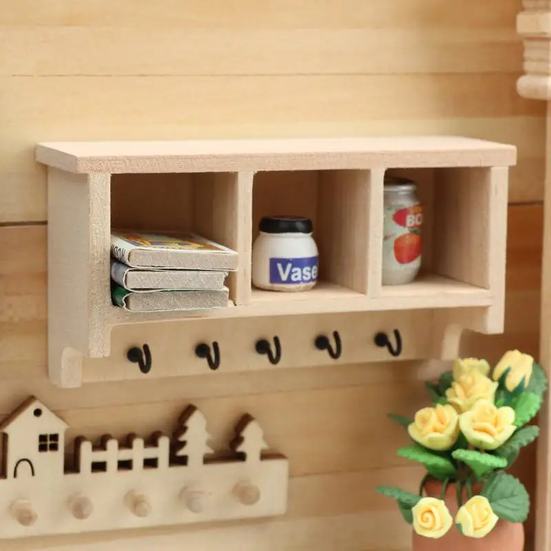 1pc Dollhouse Living Furniture Decoration Dolls House Accessories1/12 Dollhouse Simulation Mini Wall Shelf Hanging Rack Model