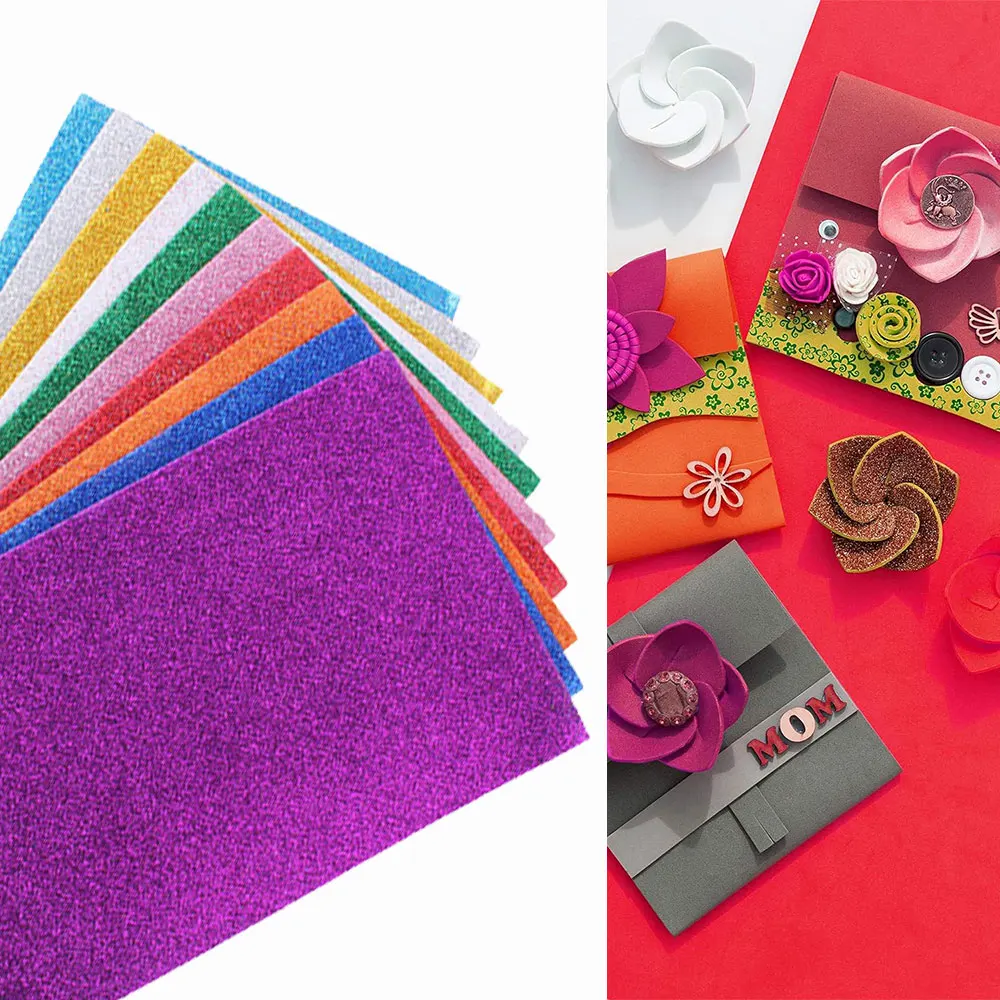 10Pcs 2mm Thick Self Adhesive Glitter EVA Foam Sheets Colorful Sponge Paper for Handicraft Arts and Crafts DIY Project Classroom