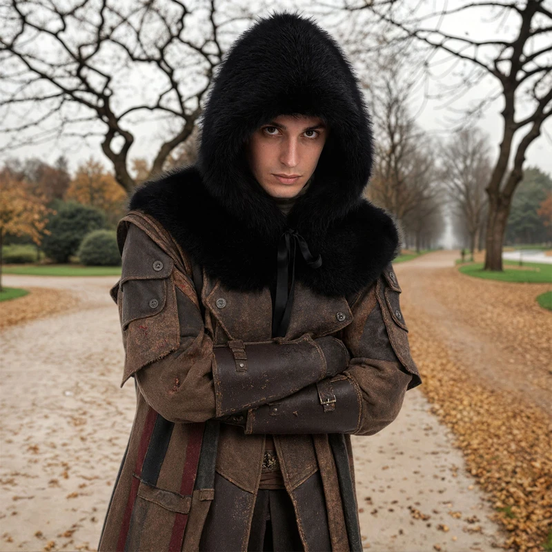 Men Women Medieval Hooded Cloak Viking Knight King Warrior Faux Fur Shawl Scarf Winter Renaissance Halloween Cosplay Costume