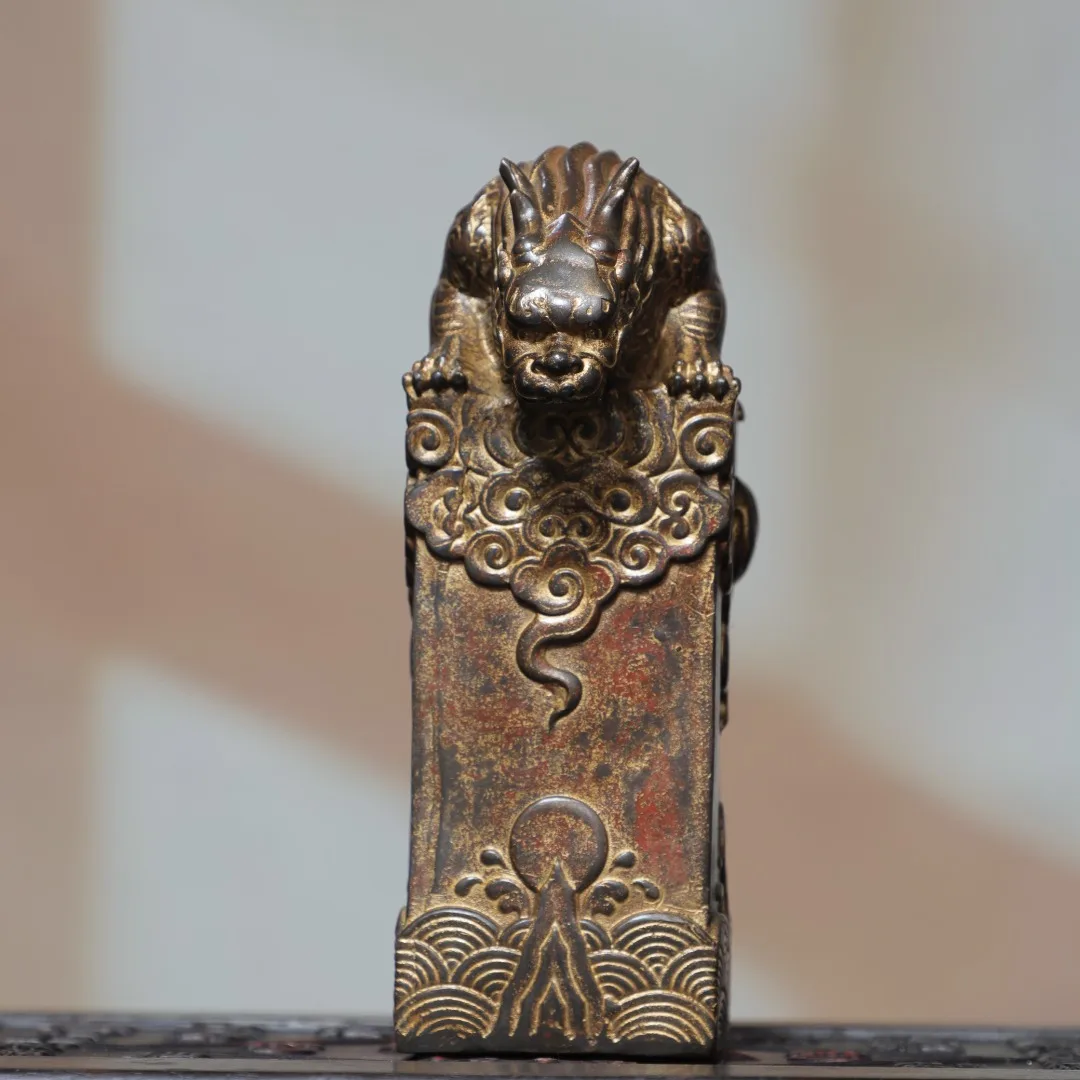 Old Bronze Gilded Cinnabar Water absorbing beast Divine beast mount Zhenzhai Water Beast Amass wealth Ornaments Town house