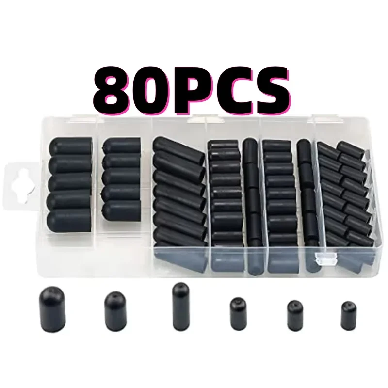 80pcs Black Vacuum Dust Cap Kit Rubber Dropper Covers for Automobile Carburetor Fits ID 5/32 inch to 3/8 inch