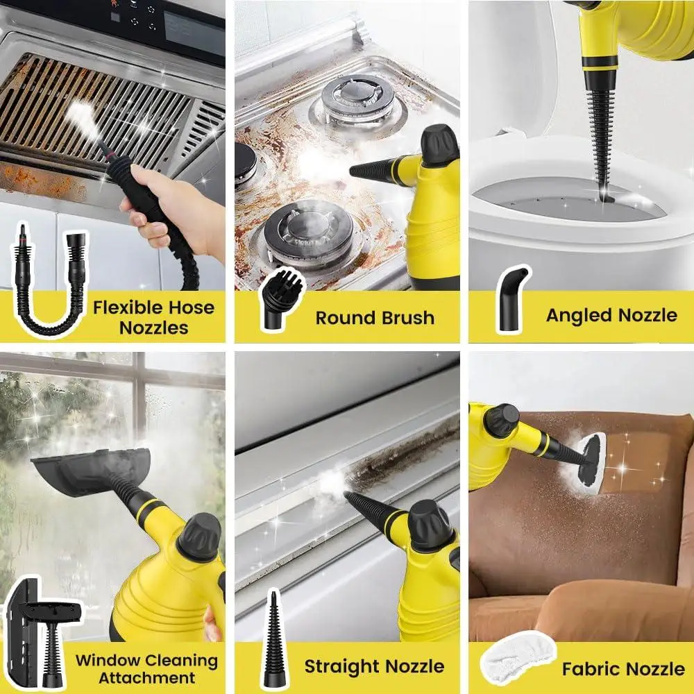 Ручной пароочиститель, пароочиститель под давлением 1050 Вт с 9 аксессуарами, предохранительный замок, быстрый нагрев, домашняя многоцелевая чистка