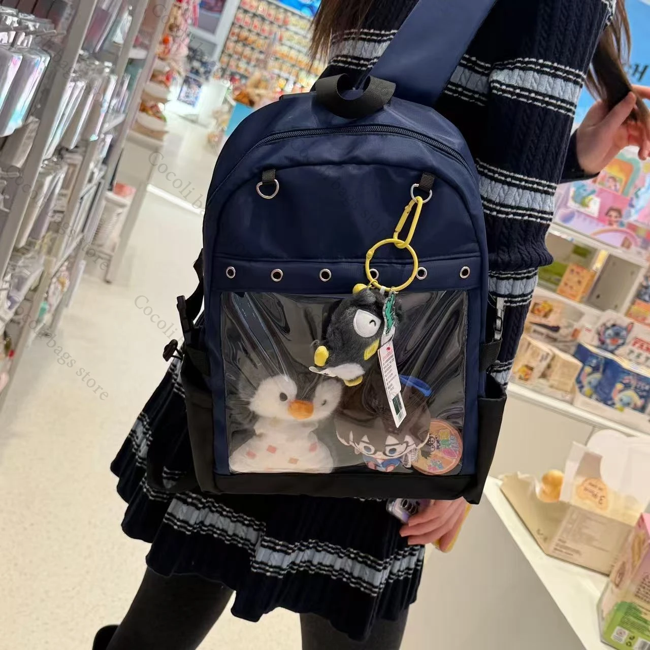 Ita Bag Backpack Solid Color Backpacks Men Women's Bag Itabag Large Capacity Bags Casual Nylon Backpack with Transparent Pocket