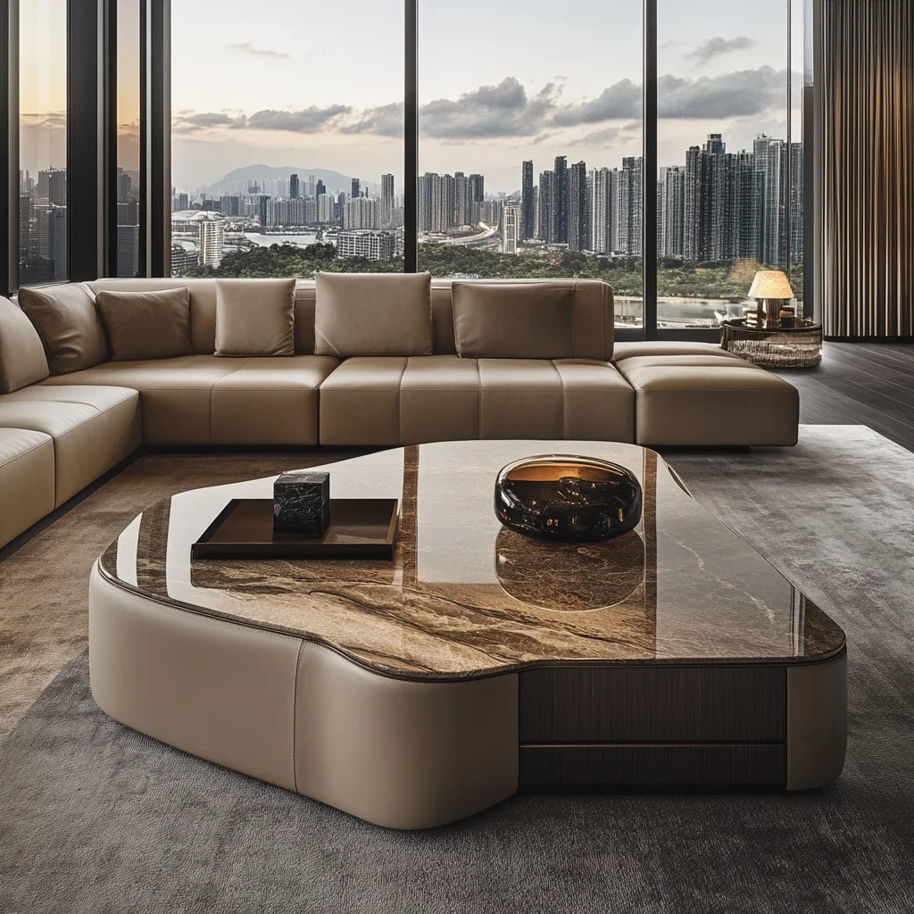 

Shaped luxury stone coffee table living room custom square modern design large flat luxury stone
