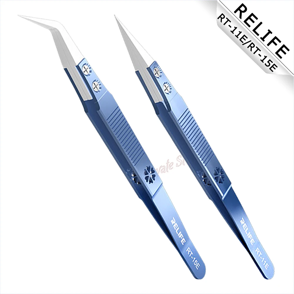 Ceramic Tweezers RELIFE RT-11E RT-15E Titanium Alloy Flying Wire Special Straight Clip CPU Chip Repair Precision Bending Tweezer