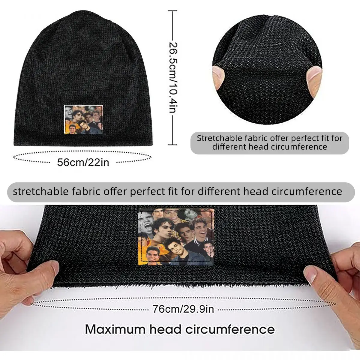 Cameron Boyce Collage Design 2019 Waffle Knit Fleece Lined Beanie with PU Leather Patch Unisex Warm Winter Soft Cap