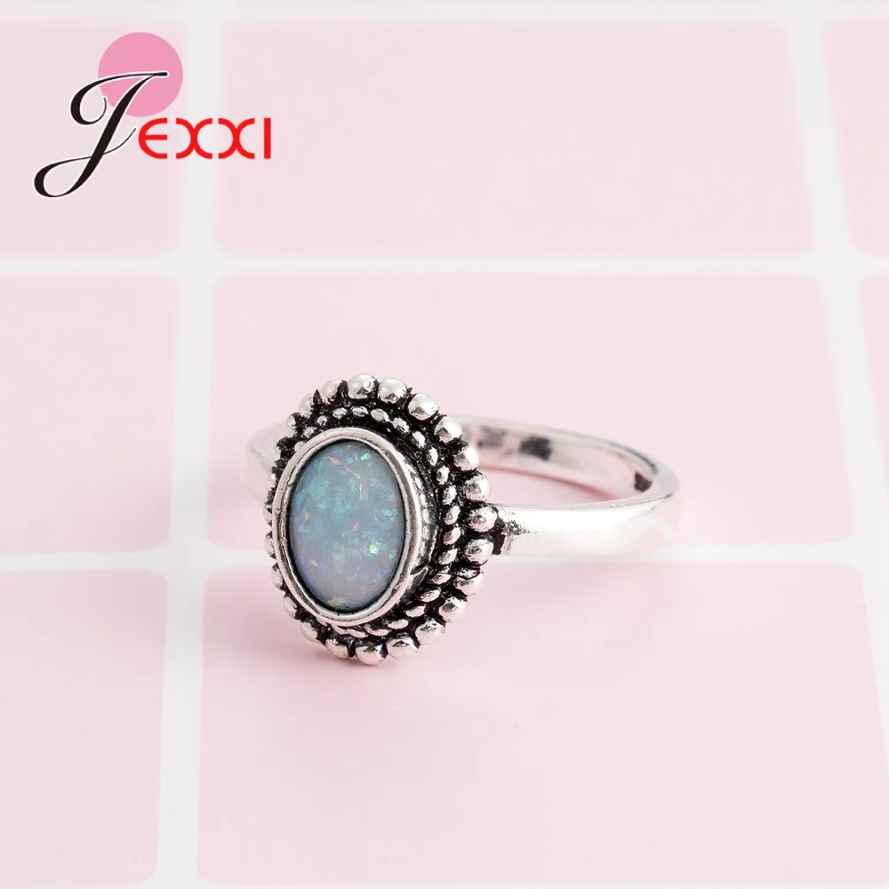 Mystical Rainbow Opal Stones Real 925 Sterling Silver  Party Engagement Rings For Women Female Original Old Fashion Anillos