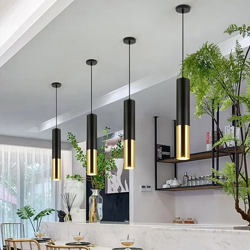 

Modern Long Tube LED Pendant Light Home Indoor Decor Lustre Kitchen Island Bar Living Dining Room 7W Black Gold Hanging Lighting