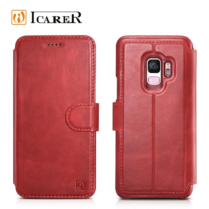 

ICARER 2 in 1 Genuine Leather Detachable Mobile Phone Case With Button for Samsung Galaxy S9