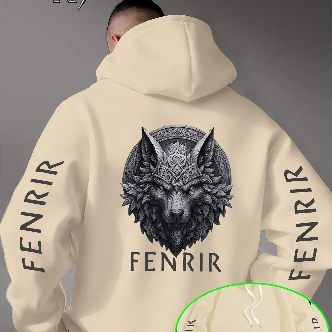 Street Culture Symbol Hooded Sweatshirt Featuring a Totemic Emblem with Embossed Wolf Head and 