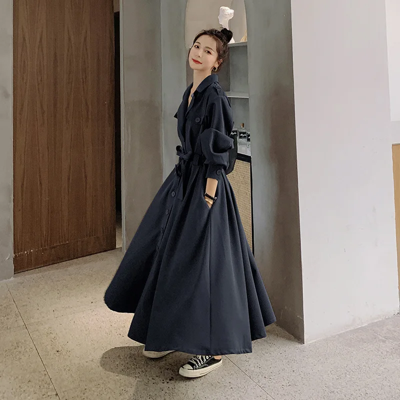 

Женское платье-тренч, модное длинное платье 2025 года с зубчатыми лацканами, весенне-осенний наряд