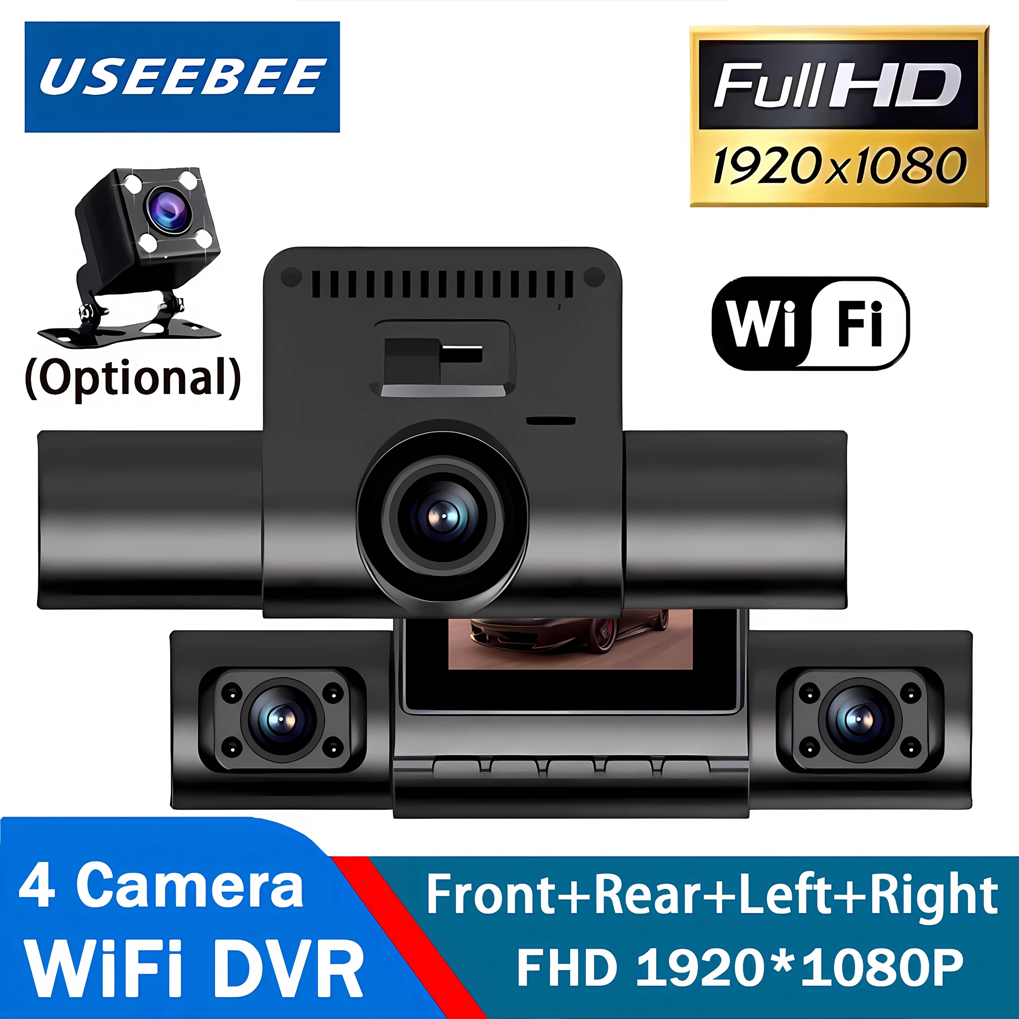 4 Cameras Dash Cam Car DVR WiFi HD 1080P Video Recorder 4 Channel Front Rear View Night Vision Black Box DVR For Vehicle Safety