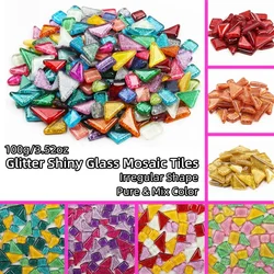 100g/3.52oz Glitter Shiny Glass Mosaic Tiles DIY Craft Polygon Tile Mosaic Making Materials Irregular Shape Pure & Mix Color