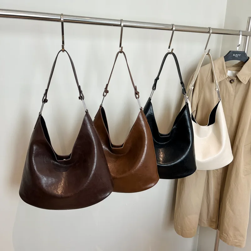 

Винтажная женская сумка-тоут под мышками 2025 года, многосторонняя сумка через плечо из натуральной кожи большой вместимости, шикарная рабочая сумка в стиле ретро