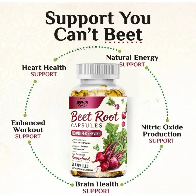 Organic Beetroot -1300 Milligrams of Energy Per Serving, 60 Capsules for Health Support