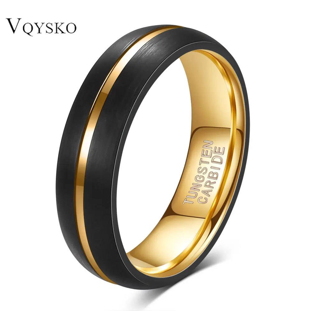 6mm Tungsten Steel Ring Fashionable Titanium Steel Black Gold Stainless Steel Rings for Men Wedding Party Gift Jewelry Wholesale