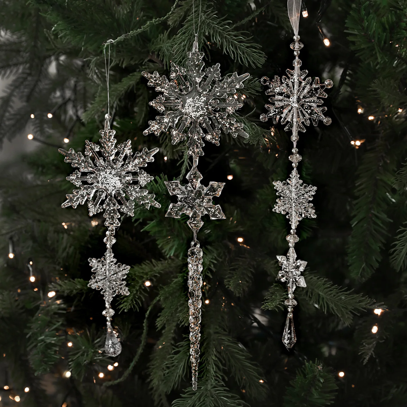 

Christmas Decoration Supplies Acrylic Champagne Snowflake Pendant Christmas Tree Decoration Snowflake Display Window Decoration