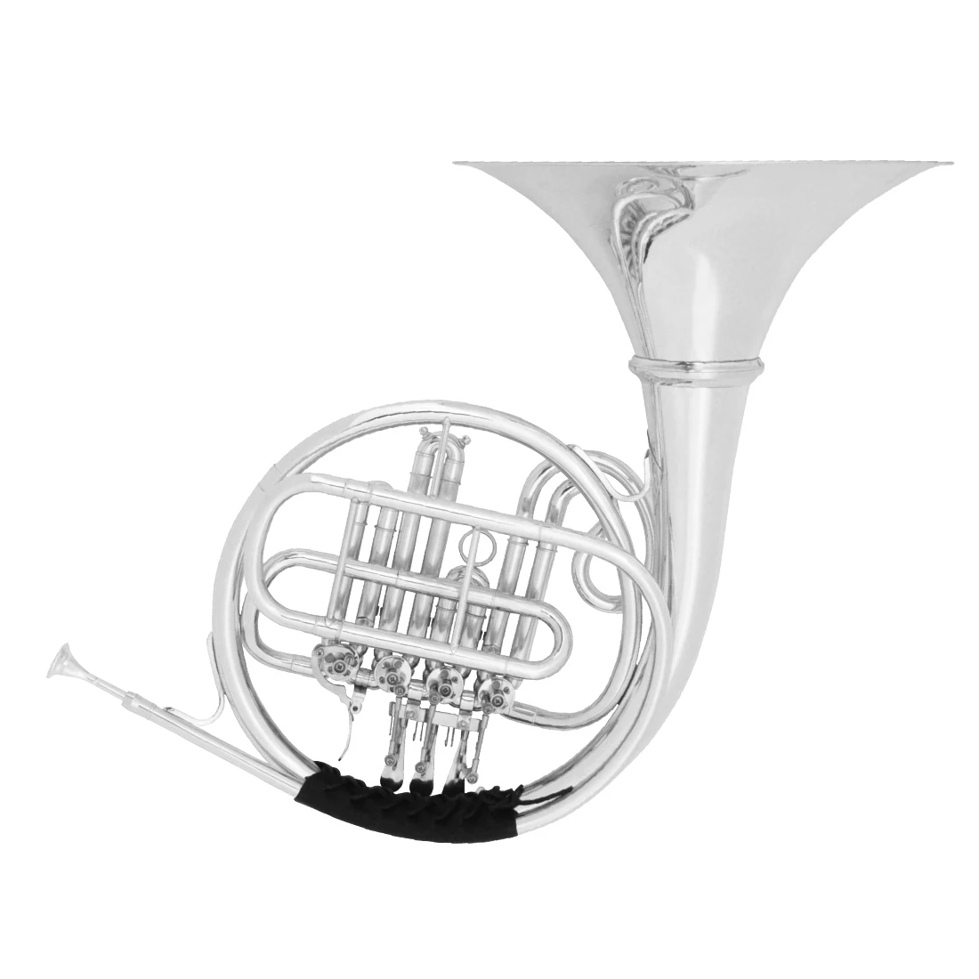 سليد ب ♭   القرن الفرنسي - 4 مفاتيح نحاسية قابلة للفصل، مطلية بالفضة، جرس أكبر من الدرجة الاحترافية مع مجموعة تنظيف لقطعة الفم