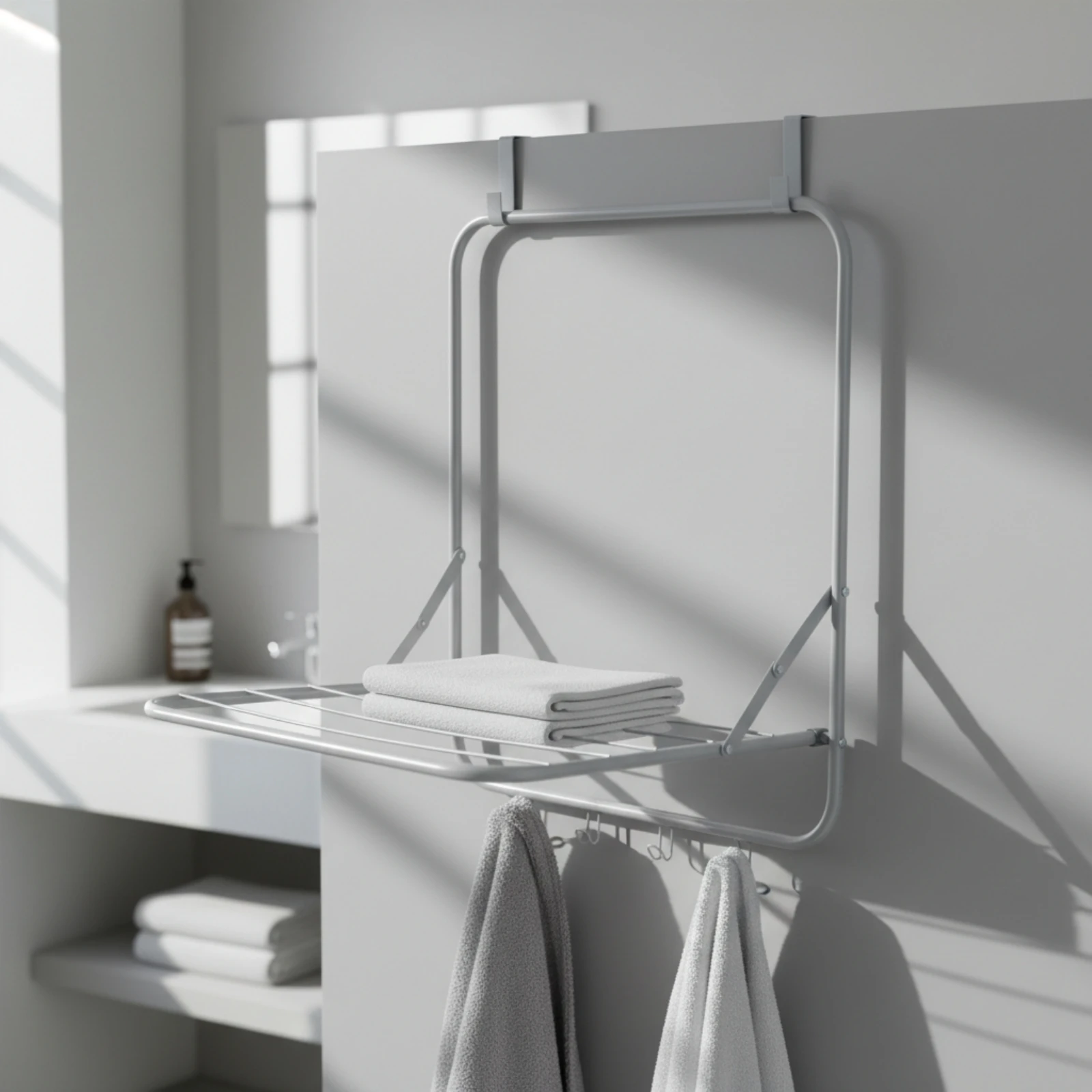 Over-the-Door Drying Rack with Lower Hooks Compact Fold-down over-the-Door Drying Rack Indoor Outdoor Easy to Install