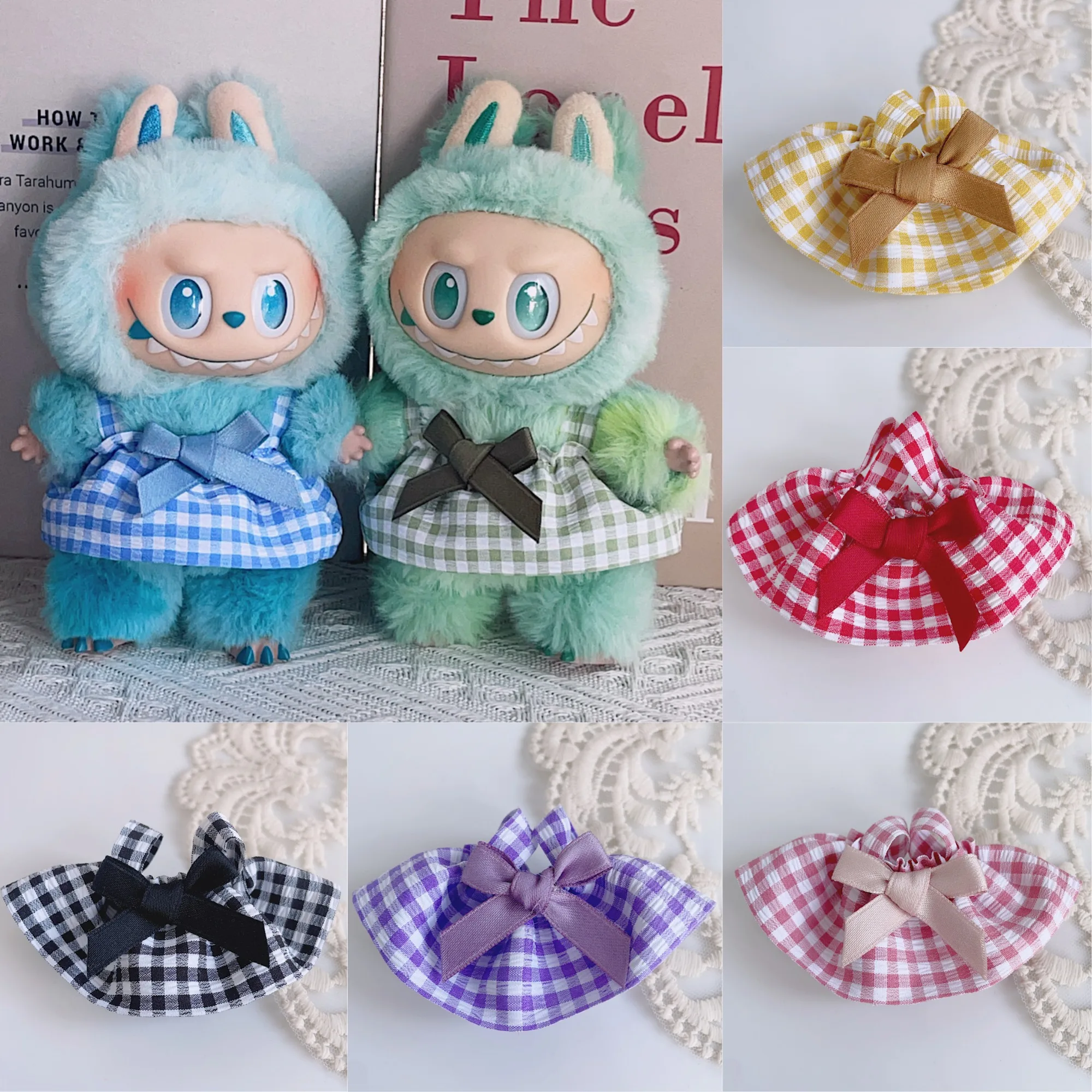 

17cm Labubu 1-3 Gen Doll Outfits | Colorful Gingham Skirt | Clothes for Labubu Plush Pendants Accessories