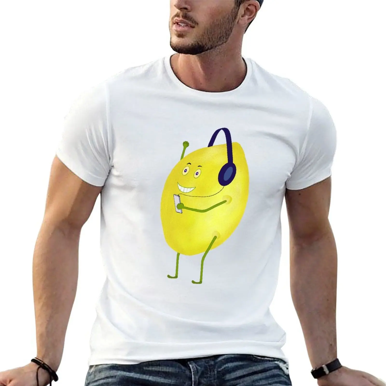 

lemon with earphone T-Shirt graphic t shirts for man cotton tshirt 100% man t shirt cotton T-shirt