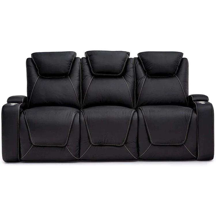 Movie Electric Power Recliner Cinema Home Theater Genuine Leather Sofa Set With Led Light And Coffee Table Cup Holder