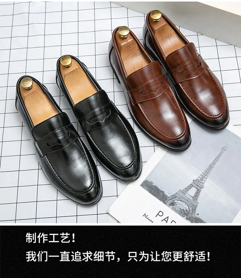 Zapatos de cuero informales de negocios para hombre, mocasines de cuero formales y sociales, cómodos zapatos de vestir para hombre