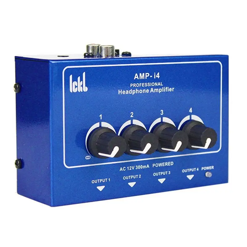 

ICKB AMP- I4 Professional Headphone Amplifier 4 Independent Control Knobs 2-Way Mixed Input For Multi Person Monitoring-ABPS