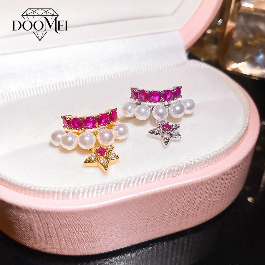 DOO MEI Cute Star Ear Cuff Clip Earrings for Women Inlaid Cubic Zirconia Earrings Sweet Dating Wedding Party Ear Jewelry