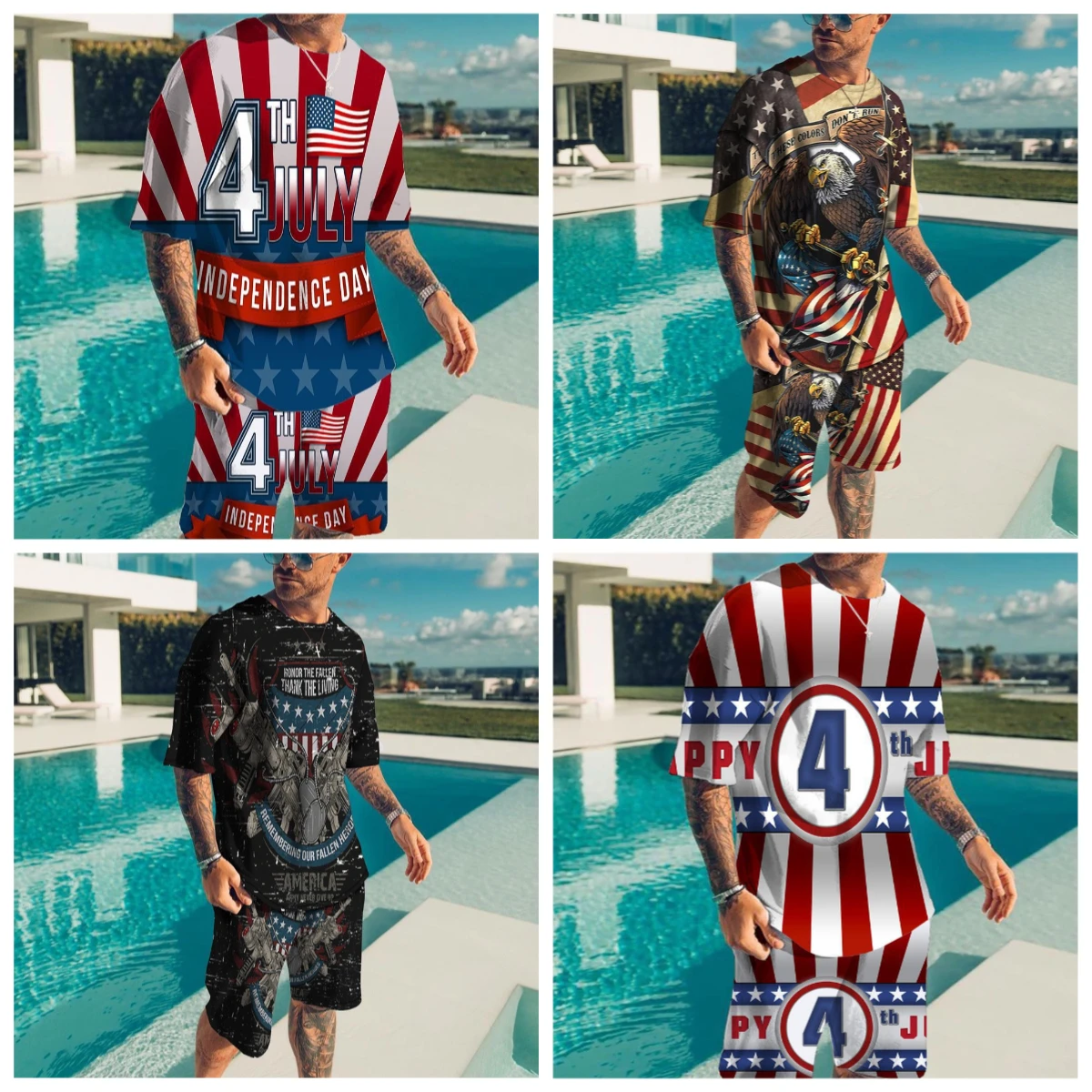 

25-26 Summer Hot-selling Fashion Trend Luxury Suit 3D Printing American Street Breathable Quick-drying T-shirt Shorts Set
