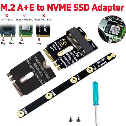 M.2 A+E to NVME SSD Adapter M2 WIFI Interface A/E Key To M Key PCIE 4.0 Riser Card W/ Bracket for 2230 2242 2260 2280 NVME SSD