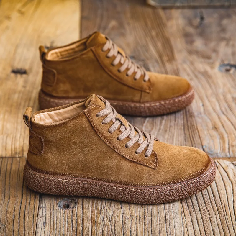 Sapatos britânicos de trabalho retrô masculino, novo sapato de tábua alta, couro genuíno, sola grossa, fosco, casual, luxuoso quente, inverno, 2023