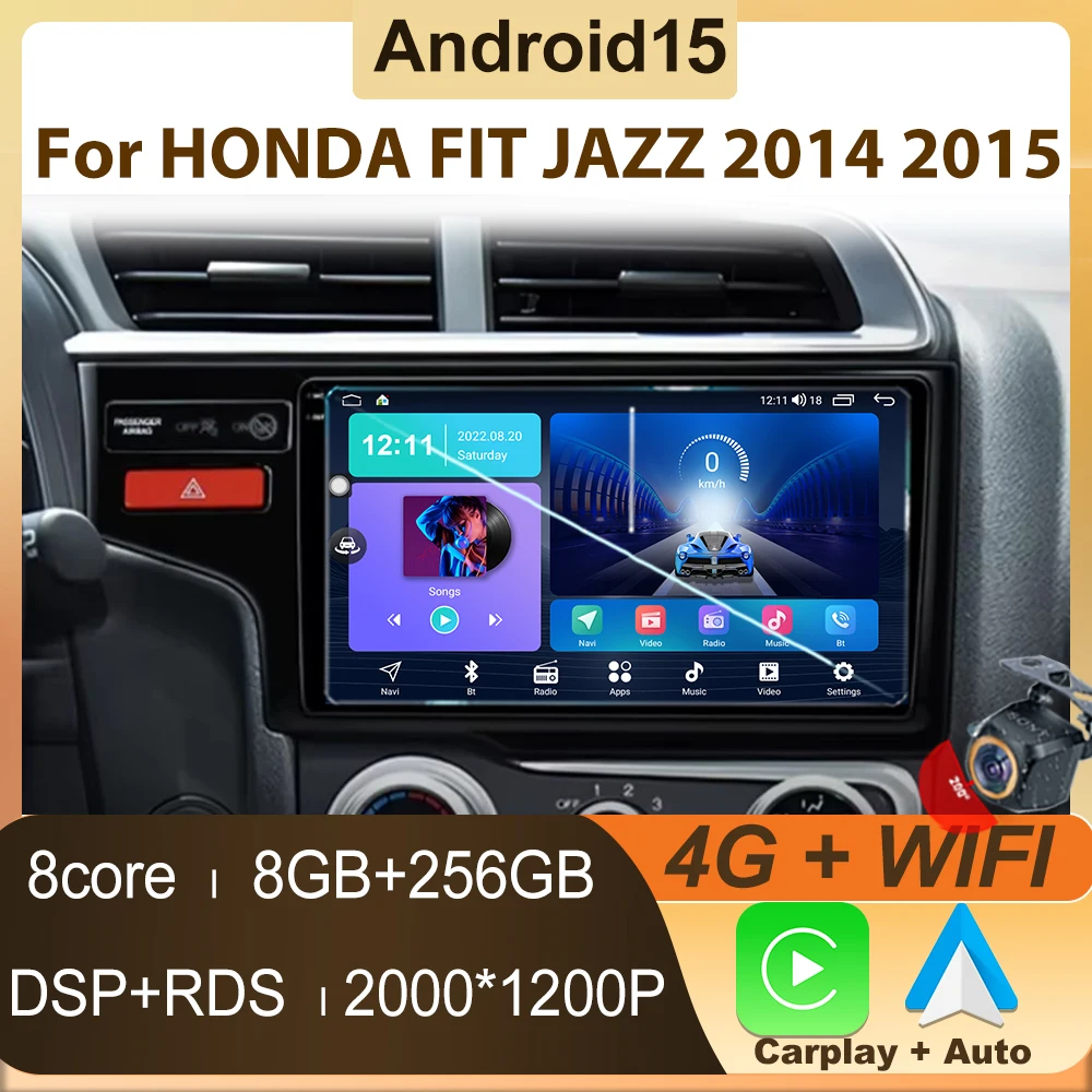 

Android 15 For HONDA FIT JAZZ 2014 2015 Car Radio Carplay Auto Player Multimedia 4G WIFI GPS Navigation Head Unit No 2Din Stereo