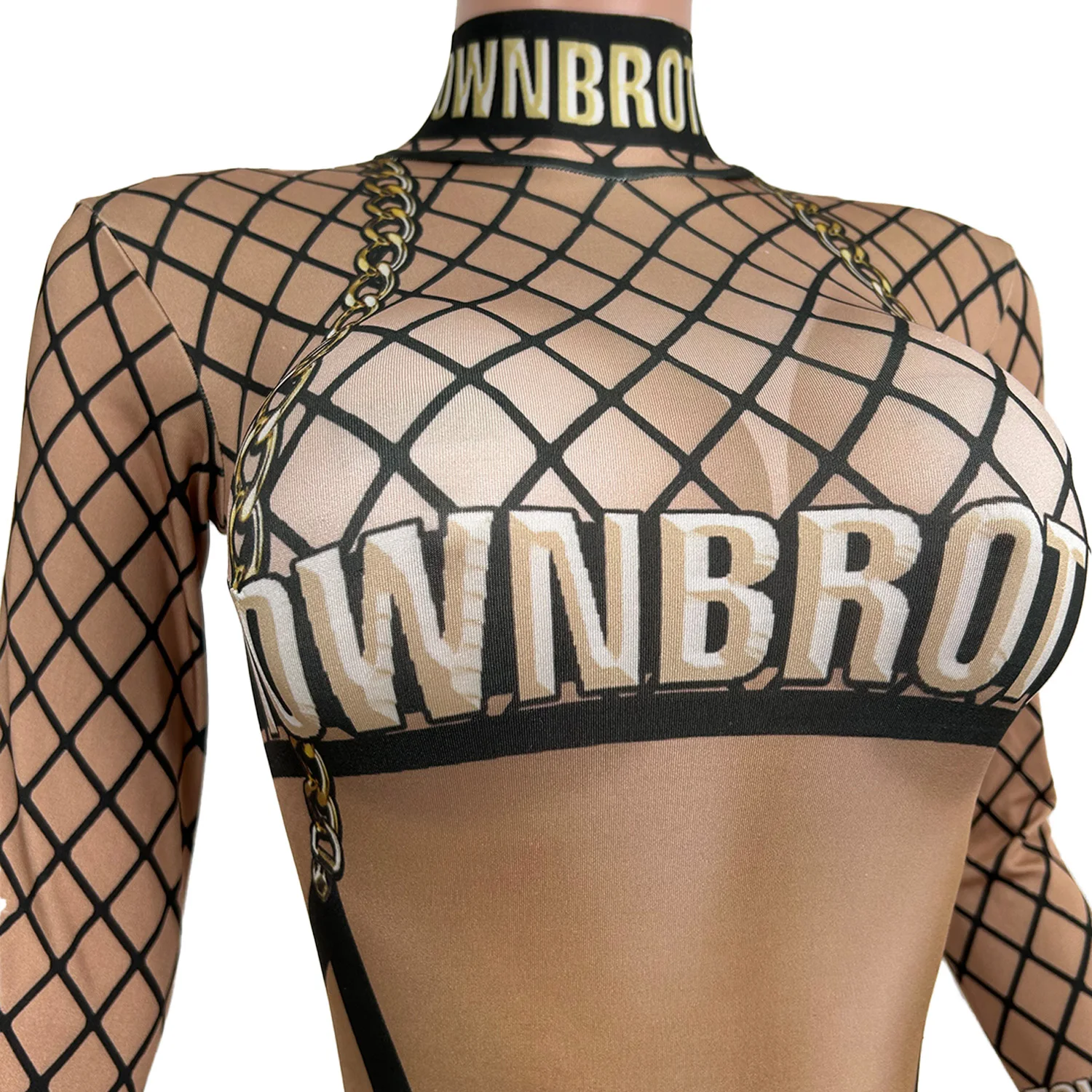 Long Sleeved Spandex Printing Tight Fitting Jumpsuit Celebrate Stage Performance Dress-up Outfit Bar Club Dance Show Sexy Wear