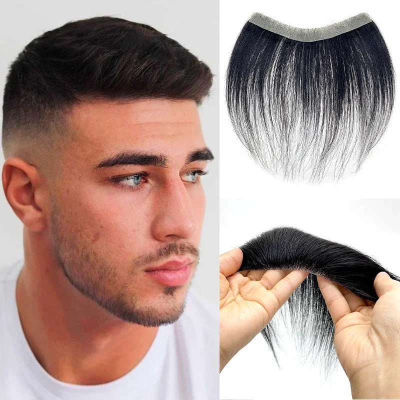 100% capelli umani da uomo 15 cm nero naturale PU V loop anteriore parrucchino linea sottile parrucche sostituzione dei capelli Remy parrucchino dritto 6 pollici