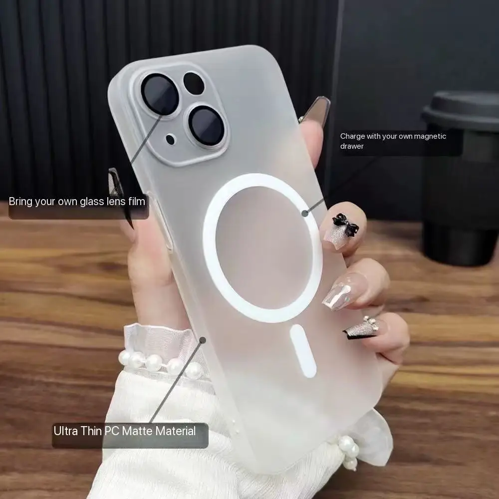 

Matte Ultra-Thin for Magsafe Case For iPhone 16 15 14 11 12 13 Pro Max 15 Magnetic Wireless Charger Hard PC Translucent Cove